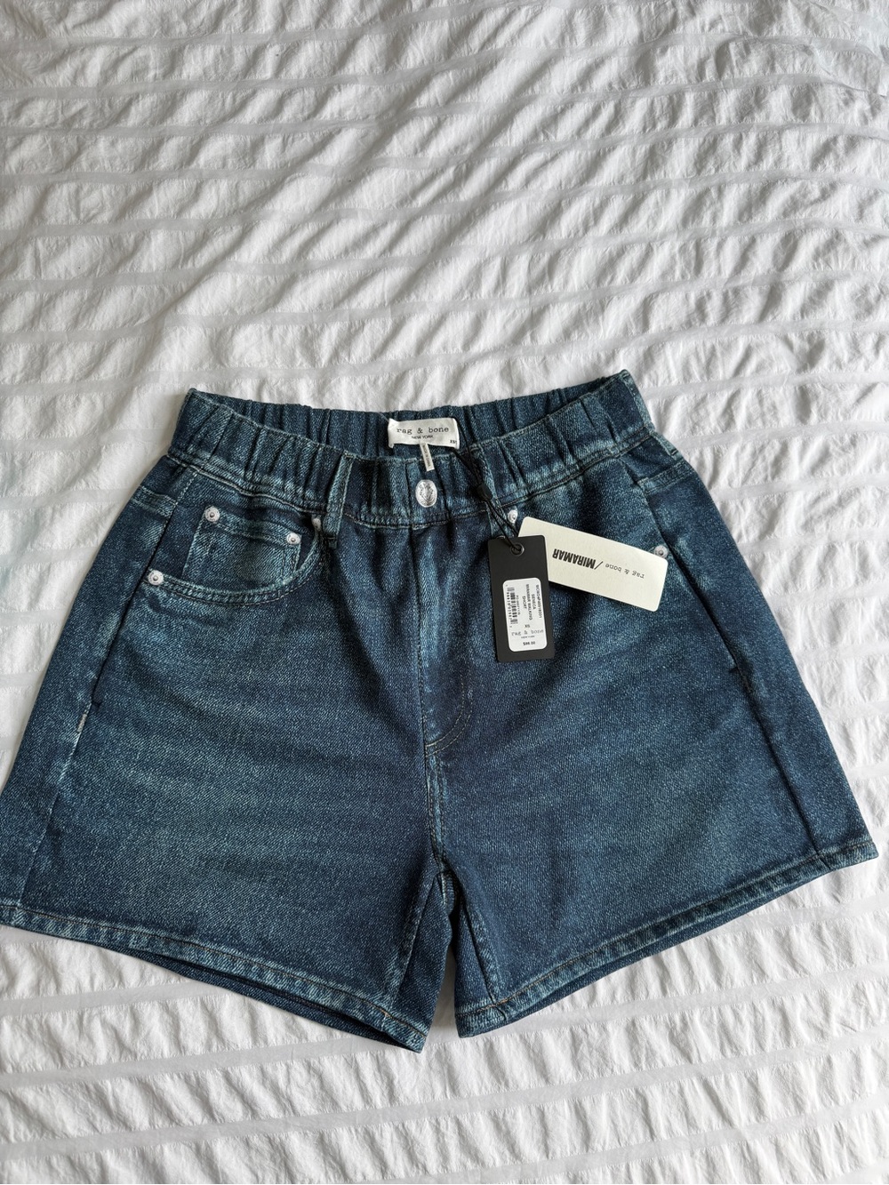 rag & bone Miramar Dark Blue Denim Elastic-Waist Women's Shorts
